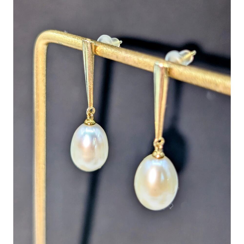 925 Sterling Vermeil Teardrop Pearl Drop Pierced Earrings